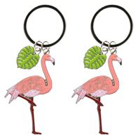 4x stuks metalen flamingo sleutelhanger 5 cm