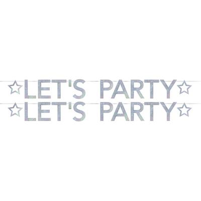 Slinger Lets party - 2x - 205 cm - holografisch - feestslinger - letterslinger - verjaardag versieri