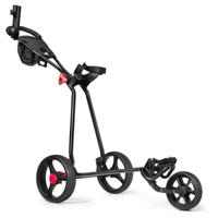 3-Wiel Golfkar Opvouwbare Lichtgewicht Ijzeren Golfkar met Verstelbaar TPR-Handvat Metalen Golf Duwkar Zwart