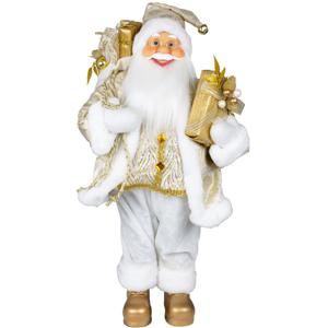 Kerstman pop Fredrik - H60 cm - wit/goud - staand - kerst beeld -decoratie figuur