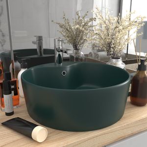 VidaXL Wastafel met overloop 36x13 cm keramiek mat donkergroen