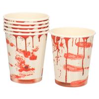 Halloween Thema feest - papieren drink bekers - bloederige print - 6x stuks - 200 ml - karton