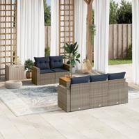 6-delige Loungeset met kussens poly rattan grijs