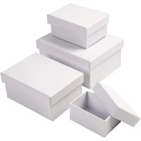 Creativ Company Rechthoekige dozen, h: 3,5+4,5+5,5+6,5 cm, afm 7,5x5 + 9,5x7 + 11,5x8,5 + 14x11 cm, wit, 4 stuk/ 1 set
