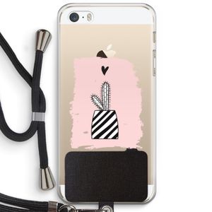 Zwart-wit cactus: iPhone 5 / 5S / SE Transparant Hoesje met koord