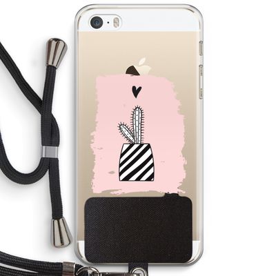 Zwart-wit cactus: iPhone 5 / 5S / SE Transparant Hoesje met koord