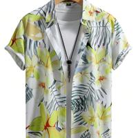 Men's Tropical Floral Print Short Sleeve Casual Button Front Shirt Multicolor-4 / XXL