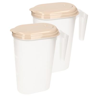 Plasticforte Waterkan - 2x stuks - Sapkan - transparant/taupe - met deksel - 1.6 liter - kunststof