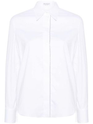 Brunello Cucinelli chemise en soie à ornements de perles - Blanc