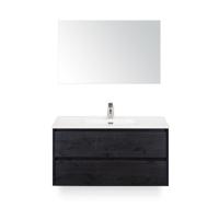 Dante Badmeubelset 100 cm - Black Oak - Keramische Wastafel Wit Cover - met Spiegel