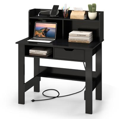 Computerbureau met Stopcontacten en USB- & Type-C-Poorten Bureau met Opbergruimte Open Schap & Lade