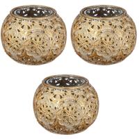 Gouden waxinelicht / theelicht houders - met glas - 3x stuks - 7 cm - kaarsenhouders