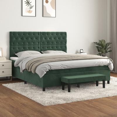 Boxspring met matras fluweel donkergroen 160x200 cm