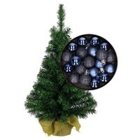 Mini kerstboom/kunst kerstboom H75 cm inclusief kerstballen donkerblauw - thumbnail