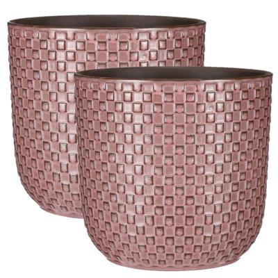 Mica Decorations Daan - 2x - keramiek plantenpot roze stijlvol patroon Mica Decorations Daan - 2x - keramiek plantenpot roze stijlvol patroon