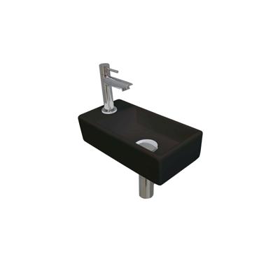 INK - Fonteinpack Porselein Links incl. Fonteinkraan - Design Sifon - Design Plug en Montageset - 360x180x90 Mm - Mat Zwart/chroom