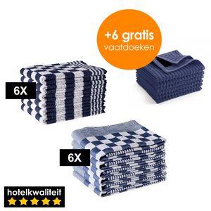 Zavelo 6x Theedoeken en 6x Keukendoeken Set + 6x GRATIS VAATDOEKJES - 6x Theedoeken - 6x Keukendoeken - Blauw