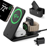 Qi2 3-in-1 Travel Wireless Charging Set (Bag Included) - Black - UK Plug