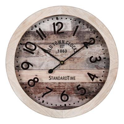 Ostaria Wandklok/muur klok - old town clock - D45 cm - hout - naturel - keuken/kamer