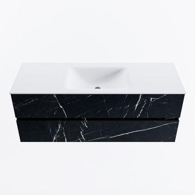 MONDIAZ VICA 130cm badmeubel onderkast Marquina 2 lades. Wastafel CLOUD midden zonder kraangat, kleur Talc.