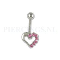 Navelpiercing open hart roze