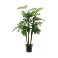 Groene Philodendron Monstera gatenplant kunstplanten 100 cm met zwarte pot   - - thumbnail