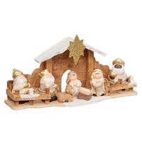 Kerststal voor kinderen - met 7 beeldjes - 33 cm - Aardewerk/MDF - kinderkamer stalletje