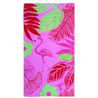 Strand/badlaken voor kinderen - flamingo print - 90 x 170 cm - microvezel