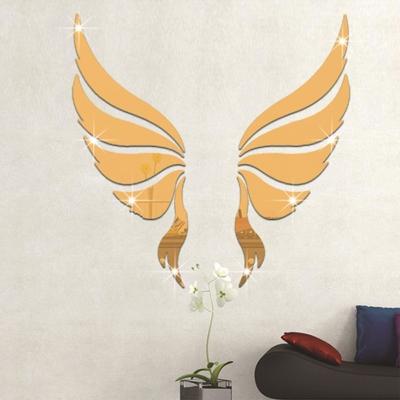 Crystal drie dimensionale decoratieve muur stickers Angel Wings slaapkamer decoratieve spiegel (goud)