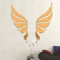 Crystal drie dimensionale decoratieve muur stickers Angel Wings slaapkamer decoratieve spiegel (goud)
