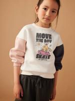 Sportieve sweater met speels motief colourblock meisjes ecru