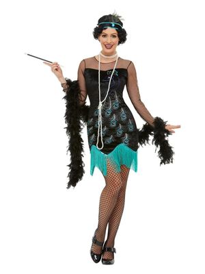 Jaren 20 flapper kostuum pauw