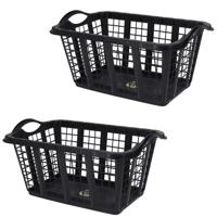 Storage Solutions wasmand met handvatten - 3x - zwart - 37 liter - 60 x 40 x 30 cm