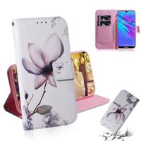 Magnolia bloem patroon gekleurde tekening horizontale Flip lederen case voor Huawei Y6 (2019) met houder & card slots & portemonnee