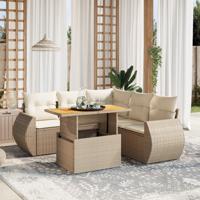 6-delige Loungeset met kussens poly rattan beige