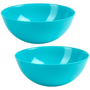 Serveerschaal/saladeschaal - 2x stuks - D25 x H10 cm - kunststof - blauw - 2,5 liter