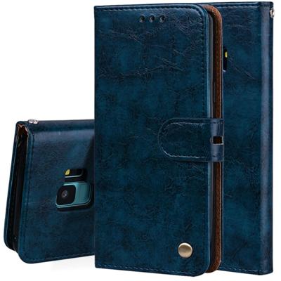 Voor Galaxy S9 olie Wax textuur horizontale Flip lederen draagtas met houder & kaartsleuven & portemonnee (blauw)