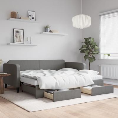 Slaapbank onderschuifbed en lades 90x190 cm stof donkergrijs