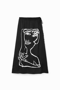 Midi-rok met arty gezicht - BLACK - S