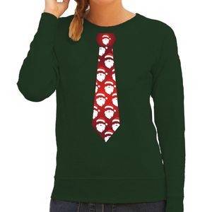 Stropdas Kersttrui/kerst sweater kerstmannen groen voor dames