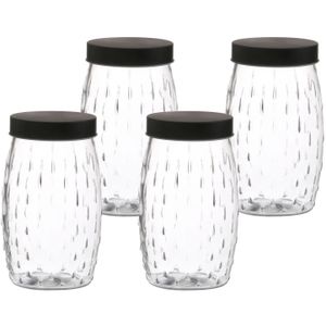 Voorraadpot/bewaarpot Mora - 4x - 2L - glas - zwart - D13 x H22 cm