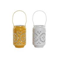 Kaarshouder Home ESPRIT Geel Wit Ijzer 15 x 15 x 26 cm (2 Stuks)