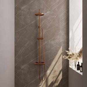 Regendoucheset Opbouw Brauer Copper Carving 30 cm Thermostatisch met Staaf Handdouche Geborsteld Koper