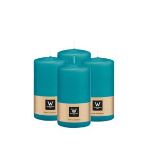 Cilinderkaars/stompkaars - 4x - turquoise blauw - 13 x 7 cm - 52 branduren