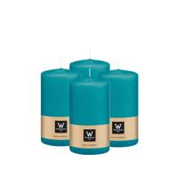 Cilinderkaars/stompkaars - 4x - turquoise blauw - 13 x 7 cm - 52 branduren