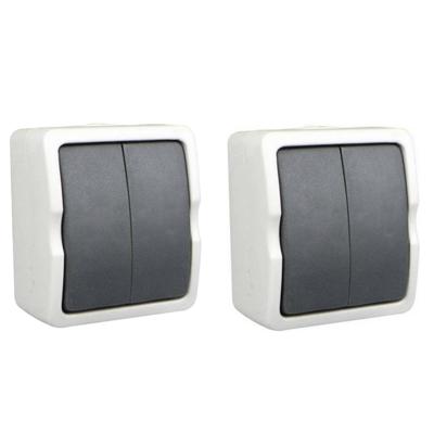 Schakelaar - 2x - dubbel - opbouw - IP54 - 250V - 10A - spatwaterdicht - buiten