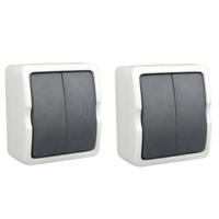 Schakelaar - 2x - dubbel - opbouw - IP54 - 250V - 10A - spatwaterdicht - buiten