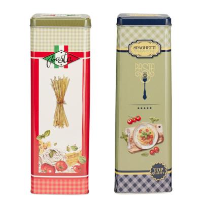 Pasta / spaghetti bewaarblik Nostagia set - blauw - metaal - Italiaans - 10 x 8 x 20 cm