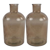 Countryfield vaas - 2x stuks - licht bruin glas - fles - D17 x H31 cm - Vazen - thumbnail