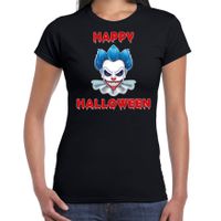 Happy Halloween blauwe horror clown verkleed t-shirt zwart voor dames